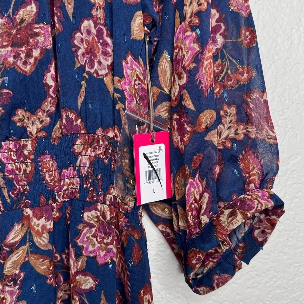 Vince Camuto Womens 3/4 Puff Sleeve Tie Neck Maxi Dress Floral Size L - Picture 5 of 10